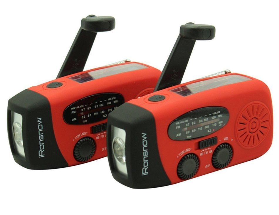 [ 2-PACK Upgraded Version ] iRonsnow 088+ [1000mAh] Solar Hand Crank Radio AM/FM/NOAA/WB Weather Emergency Radio... N3