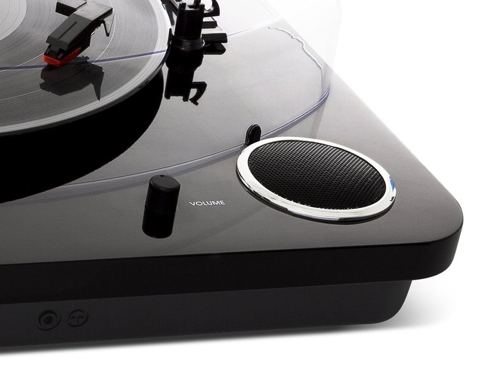 ION Audio Max LP | 3-Speed Belt Drive Turntable with Built-In Speakers & 1/8" Aux Input (Glossy Piano Black) N2