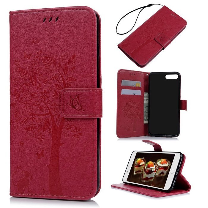 iPhone 7 Plus Case (5.5 inch) - Wallet Flip Folio Stand Case Embossed Flower Tree PU Leather Case Shockproof Soft... N34