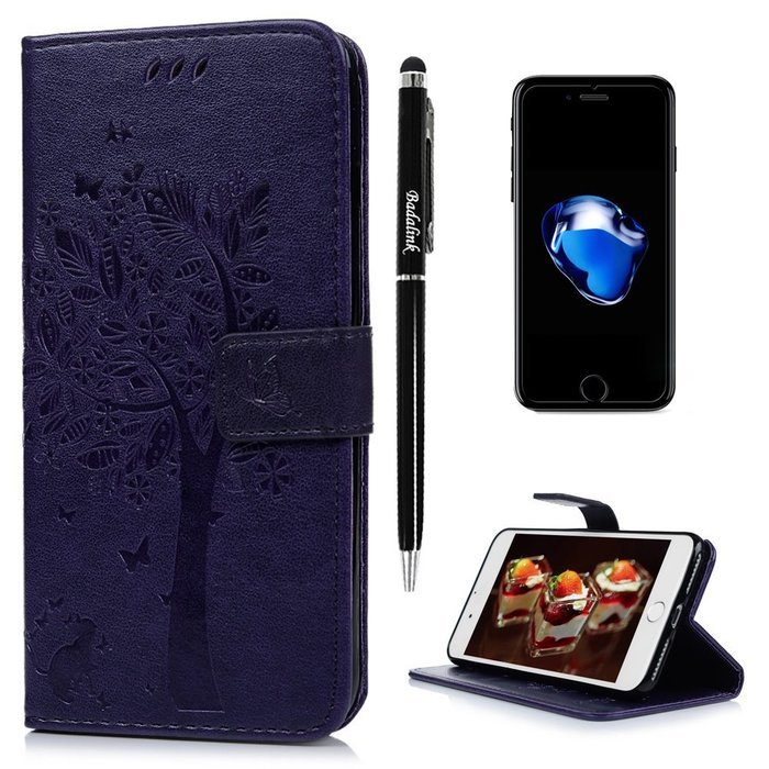 iPhone 7 Plus Case (5.5 inch) - Wallet Flip Folio Stand Case Embossed Flower Tree PU Leather Case Shockproof Soft... N37