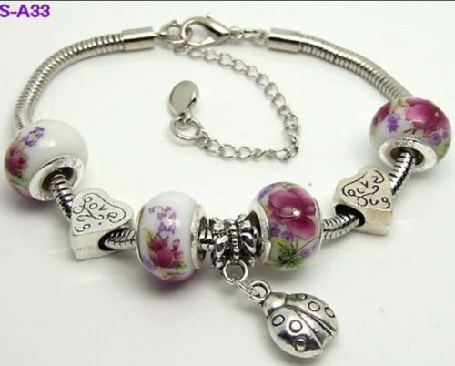 Have one to sell? Sell now 1pc Handmade F45L Murano glass & metal beaded European charm bracelet S-A33