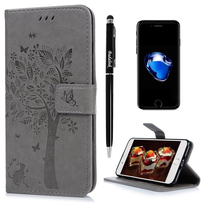 iPhone 7 Plus Case (5.5 inch) - Wallet Flip Folio Stand Case Embossed Flower Tree PU Leather Case Shockproof Soft... N39