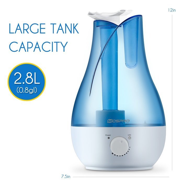 Ultrasonic Humidifier, Mospro 2.8 Liter Tank, Two 360 Degree Rotatable Outlets, Whisper-quiet And Waterless Auto...