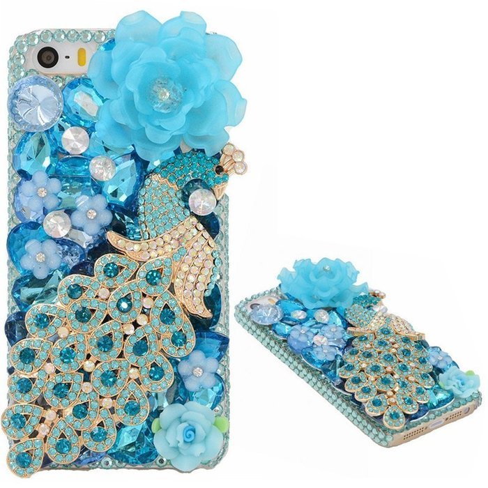 Spritech(TM) Bling Clear Phone Case For Iphone 7 Plus 5.5inch,3D Handmade Blue Crystal Flower Butterfly Accessary... N15