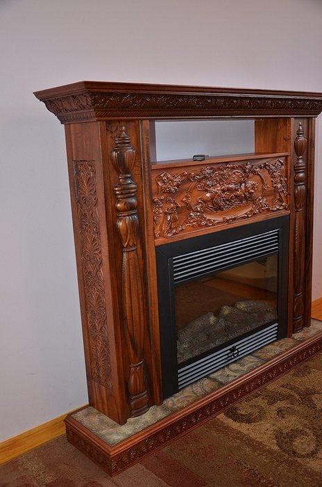 New Fireplace: Solid Wood Carved Mantel & Electric Insert, Remote Control. N3