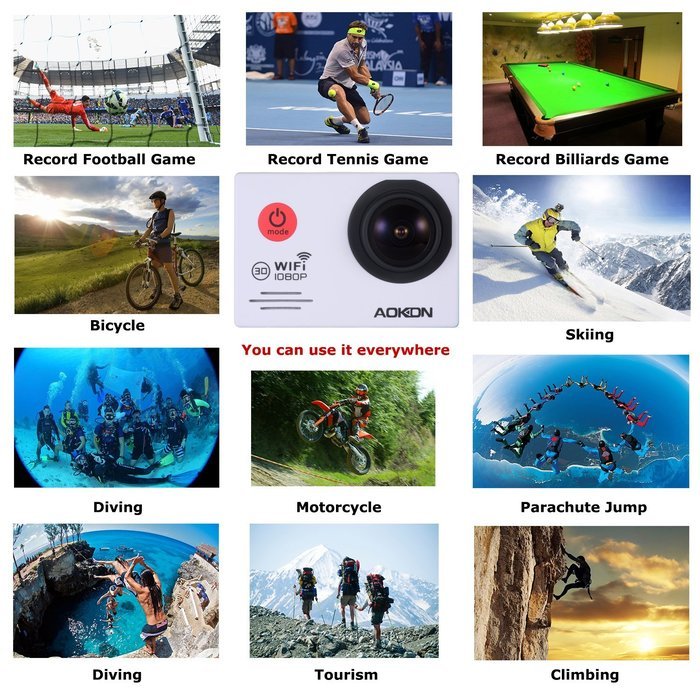 Aokon Action Camera SJ7000 Sports Waterproof Camera 1080P 12M HD Helmet Motorcycle Underwater Cam - 170&deg;Wide Angle... N3