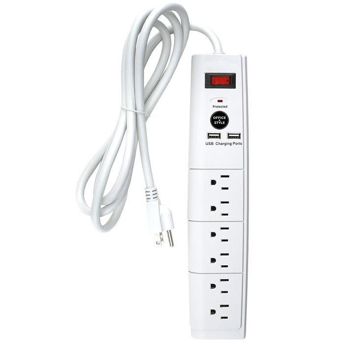 Office + Style 6 Outlet Surge Protector with Dual USB Ports and 6 Ft Cord, Green