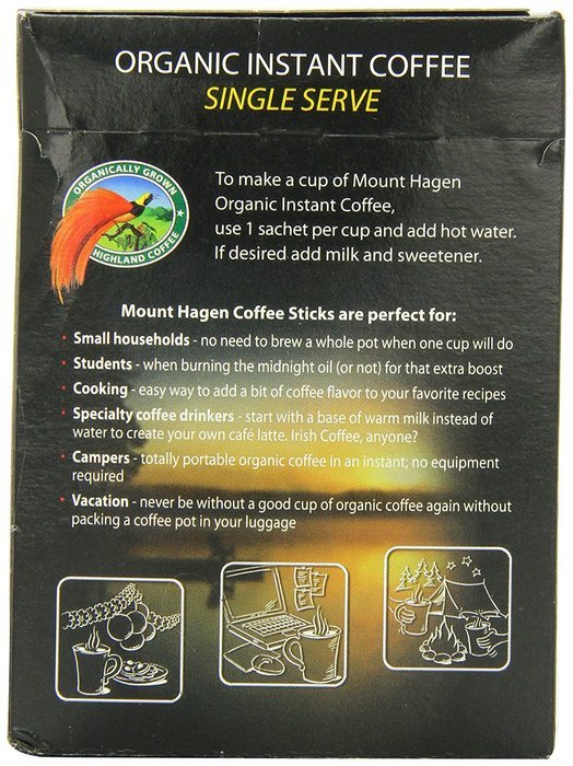 Mount Hagen Organic Instant Regular Coffee, 25 Count Single Serve packet Net wt 1.76 oz (50g) N7