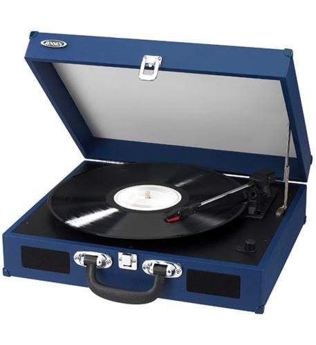 Jensen Portable 3-Speed Turntable w/ Speakers JENJTA410BLUE by Spectra Merchandising