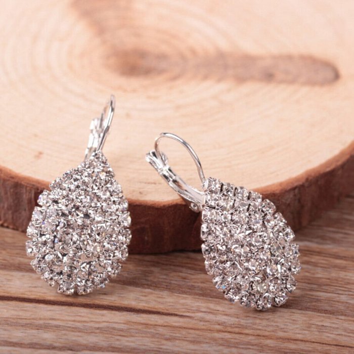 Hot Fashion Silver Women Crystal Rhinestone Dangle Hoop Earrings Wedding Jewelry N3