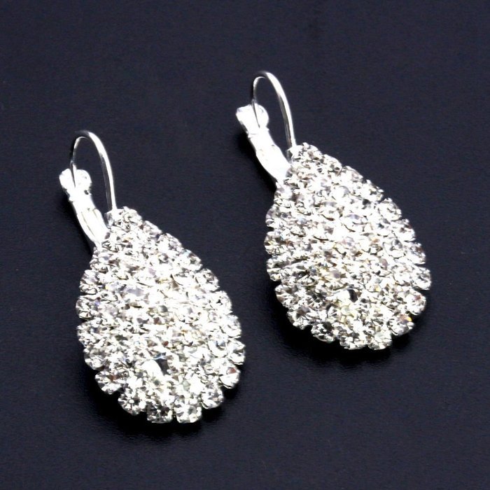Hot Fashion Silver Women Crystal Rhinestone Dangle Hoop Earrings Wedding Jewelry N4