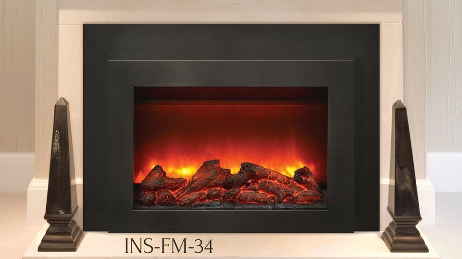 Sierra Flame Deep Electric Fireplace Insert with Black Steel Surround & Overlay