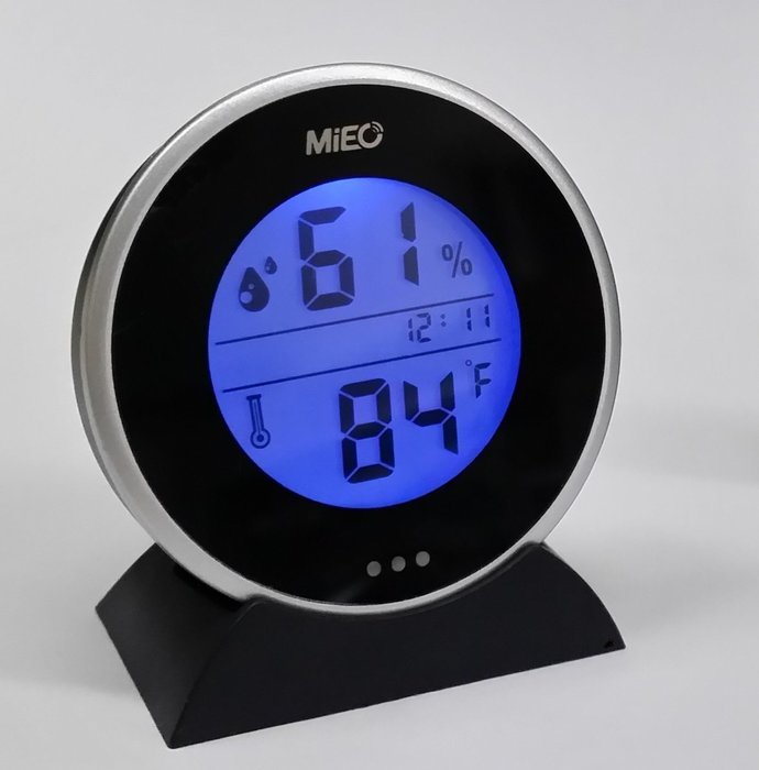 MIEO Round Digital Hygrometer Thermometer for Humidor HH654 with Clock N5