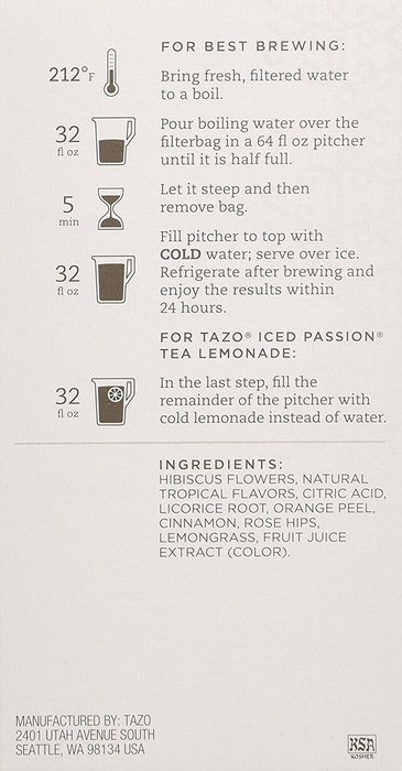 Tazo Iced Tea Passion 6 Bags (Case of 4) N5