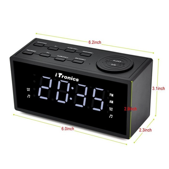 iTronics LED Dual Alarm Clock Radio with USB Charging, Digital AM/FM Radio, Snooze, Brightness Control and Battery... N3