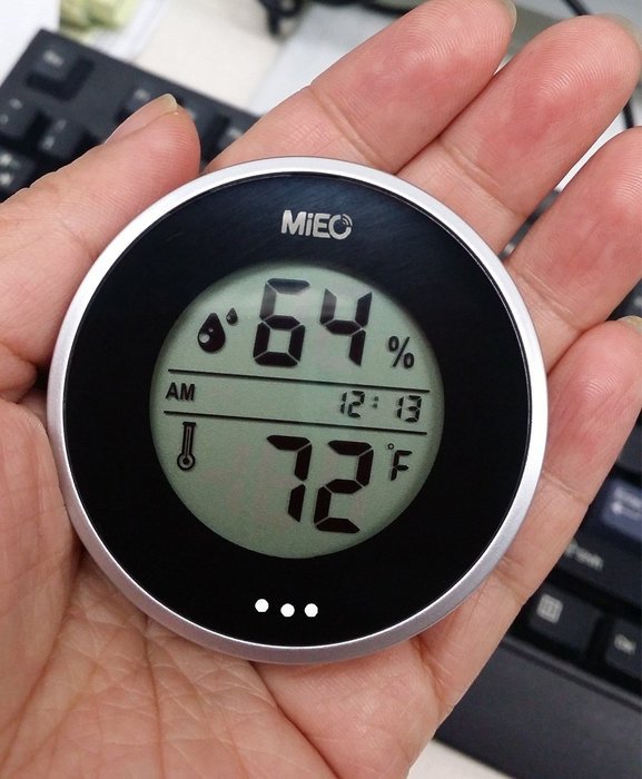 MIEO Round Digital Hygrometer Thermometer for Humidor HH654 with Clock N8