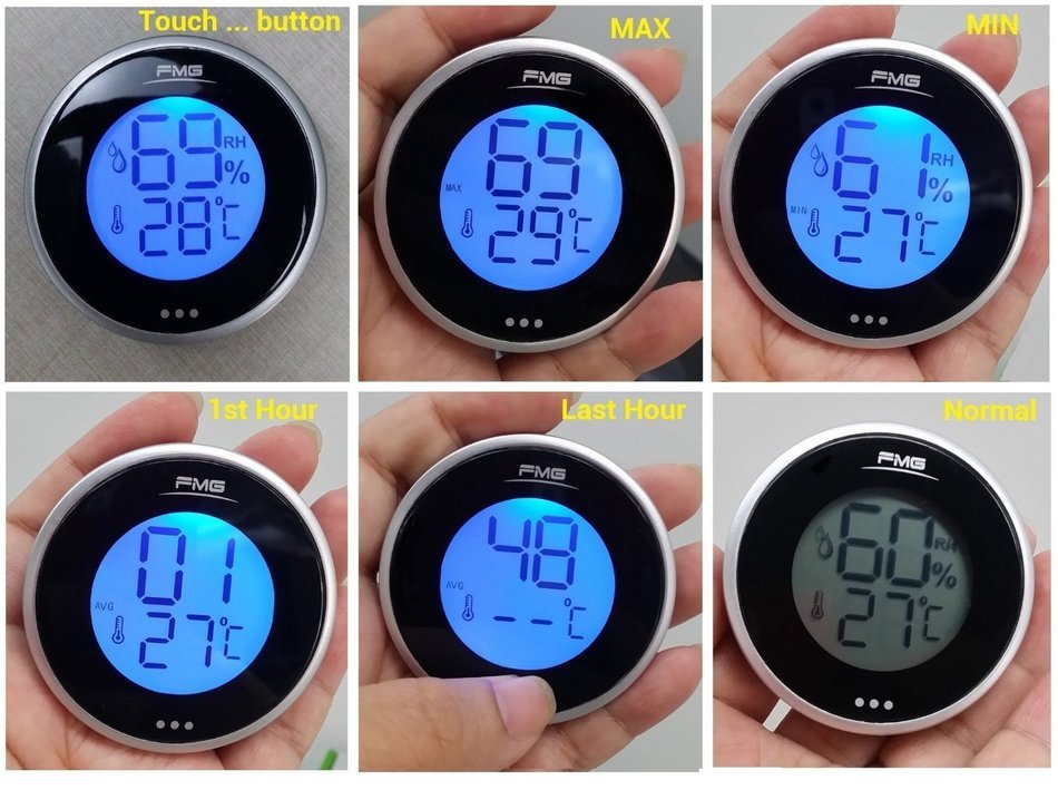 MIEO Round Digital Hygrometer Thermometer for Humidor HH654 with Clock N11