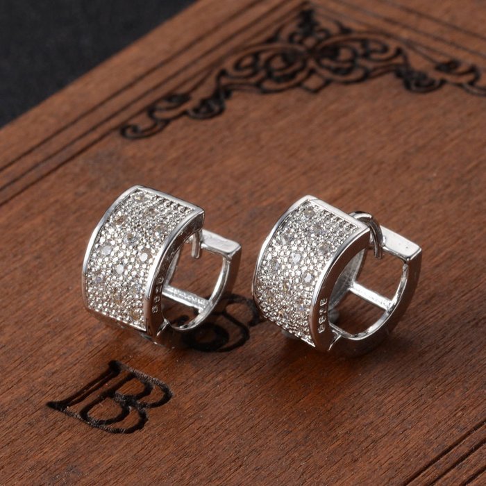 2015 New Women's Crystal Silver Plated Ear Stud Hoop Earrings Jewelry Gift