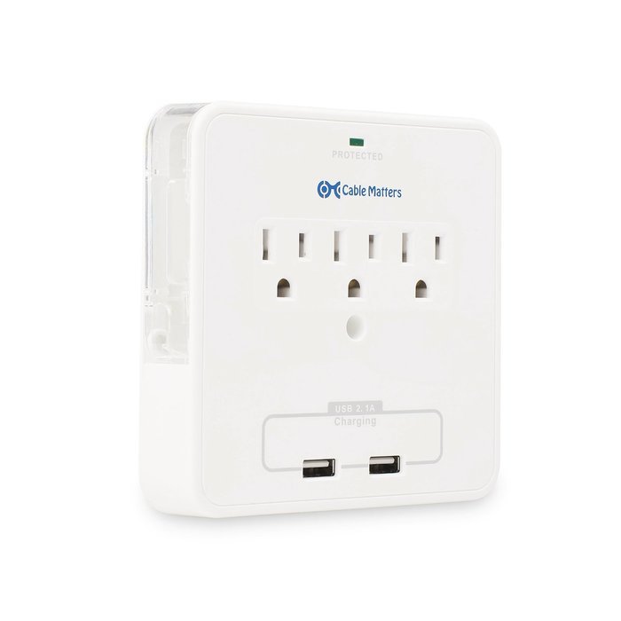 Cable Matters 6-Outlet Wall Mount Surge Protector with 2.4A Dual USB Charging N5