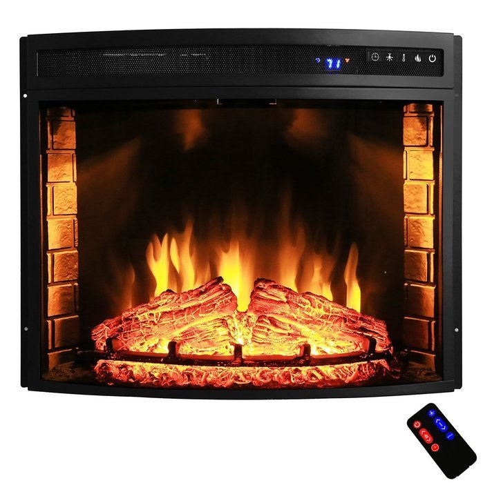AKDY 28" Black Electric Firebox Fireplace Heater Insert Curve Glass Panel W/Remote Azfl-EF06-28r