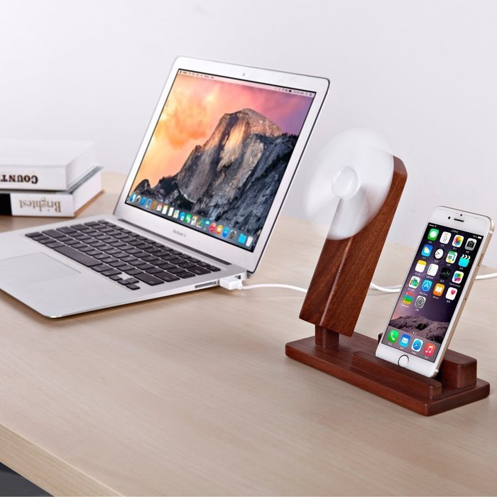 InaRock Wooden Desktop Cell Phone Holder Docking Stand and Mini USB Powered Table Desk Personal Fan with Fan Control... N6