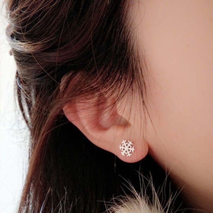 Women Fashion 925 Sterling Silver Snowflakes Stud Earrings Jewelry Xmas Gifts AD N2