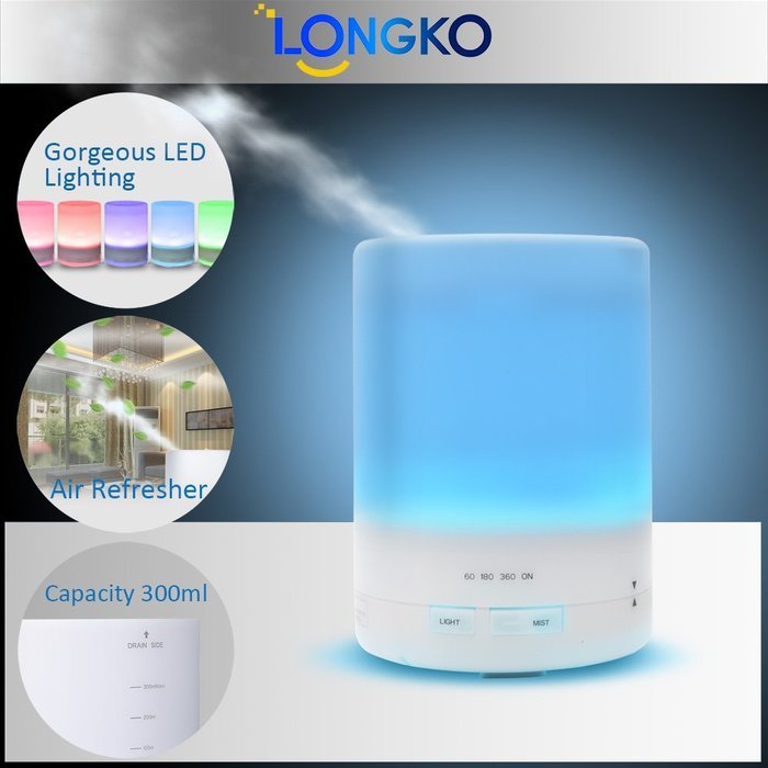 LONGKO 300ml Changing Color Ultrasonic Aroma Diffuser Cool Mist Humidifier Essential Oil Air Purifier Lights Auto... N9