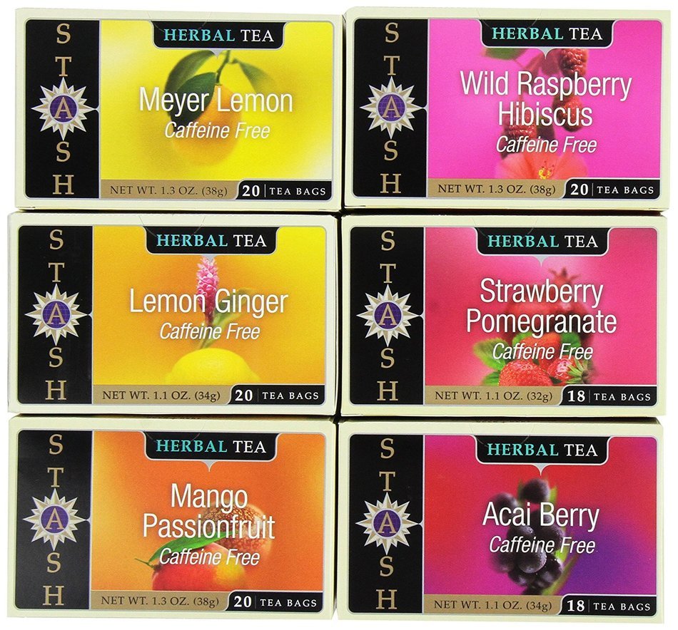 Stash Tea Fruity Herbal Tea Six Flavor Assortment, 18-20 Count Tea Bags in Foil (Pack of 6) N3