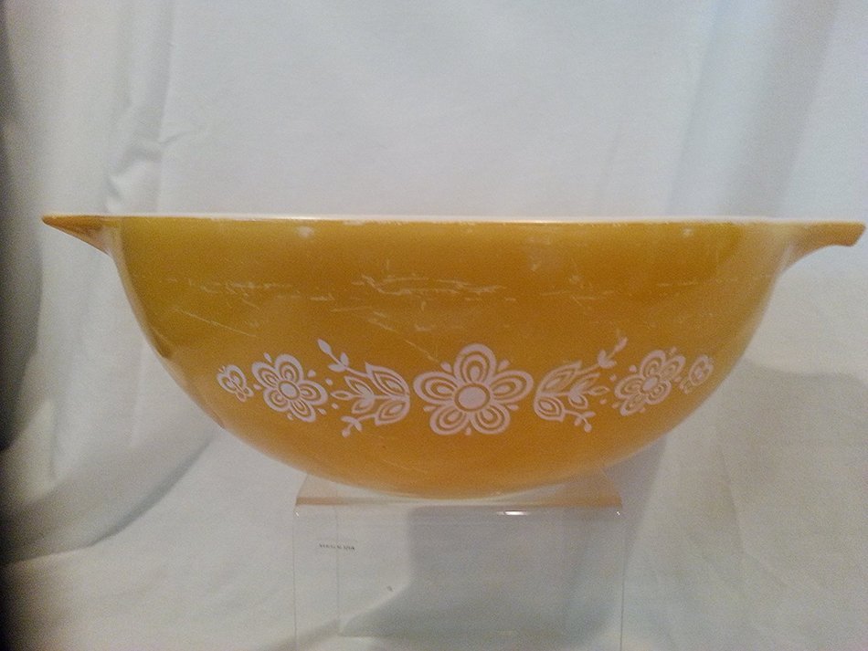 Large Retro Butterfly Gold Mixing Bowl, 4 Quart Butterfly Gold Mixing Bowl By Corning, Pyrex Corning Mixing Bowl, N2