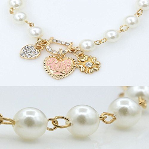 Elegant Women Single Layer Sweet Heart Crystal Pearl Cuff Style Bangle Bracelet N4