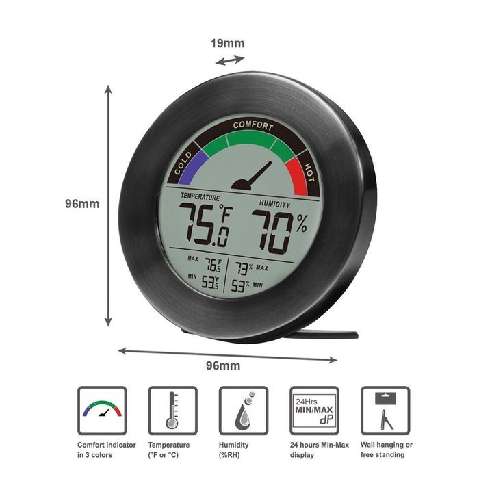 Thermometer & Hygrometer Weather Station with Color Comfort Meter in Metal Casing (BRONZE) N14