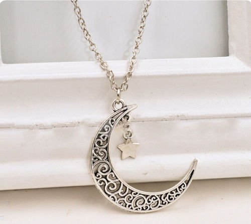 Charm Silver Plated Necklace Crescent Chain Star Choker Jewelry Moon Pendant N6