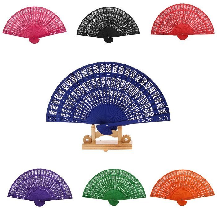 Vintage Wood Hollow Carved Hand Fan Foldable Fan - Green N4