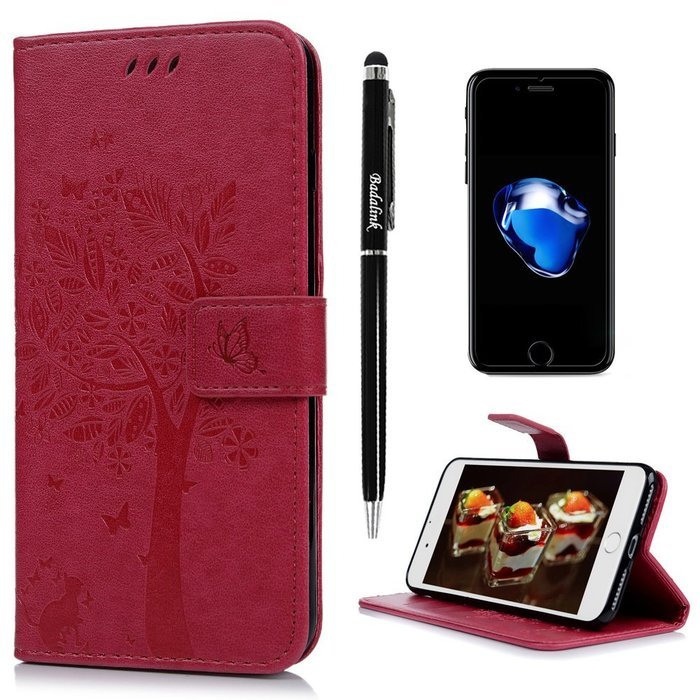 iPhone 7 Plus Case (5.5 inch) - Wallet Flip Folio Stand Case Embossed Flower Tree PU Leather Case Shockproof Soft... N49
