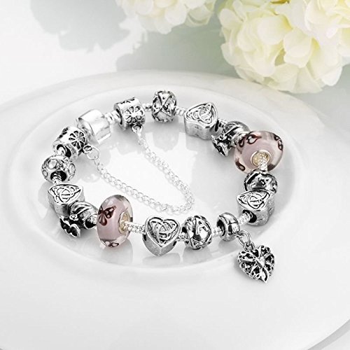 Women 925 Sterling Silver Plated Crystal Love Heart Flower Bracelet Jewelry N2