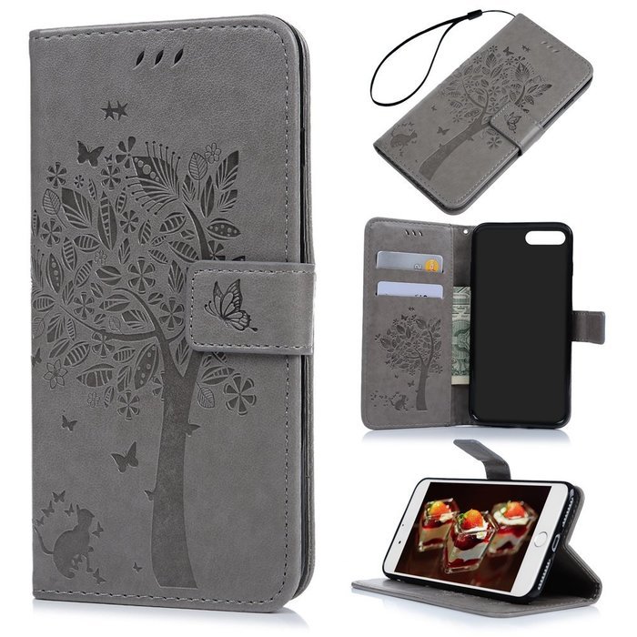 iPhone 7 Plus Case (5.5 inch) - Wallet Flip Folio Stand Case Embossed Flower Tree PU Leather Case Shockproof Soft... N52
