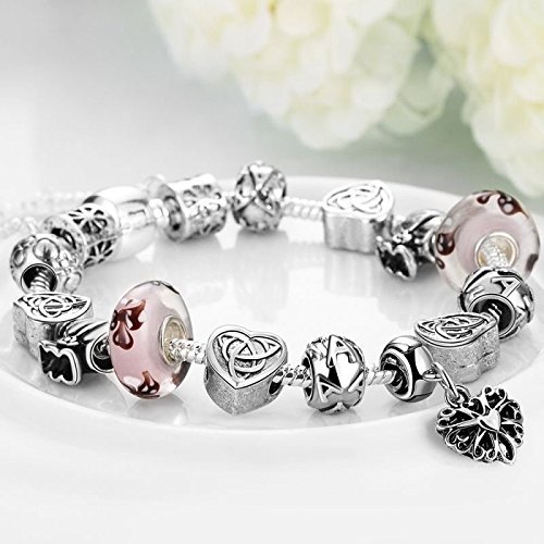 Women 925 Sterling Silver Plated Crystal Love Heart Flower Bracelet Jewelry N3