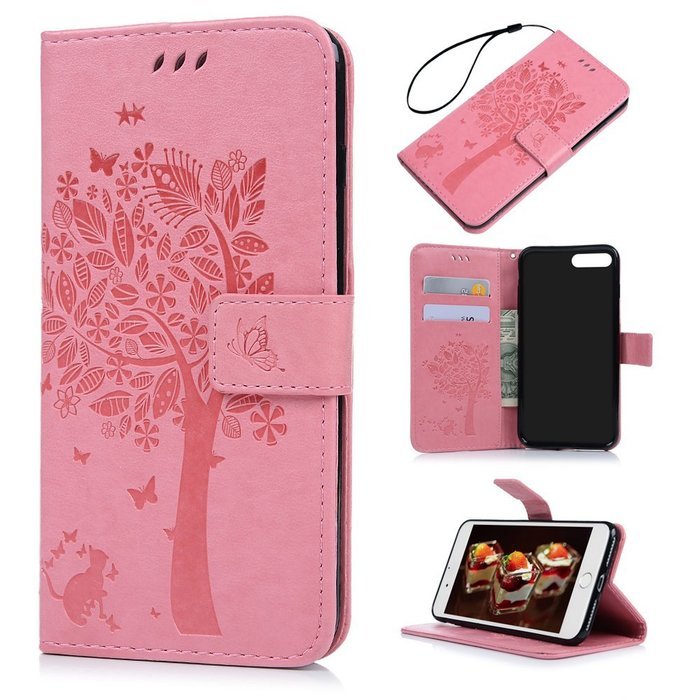iPhone 7 Plus Case (5.5 inch) - Wallet Flip Folio Stand Case Embossed Flower Tree PU Leather Case Shockproof Soft... N54