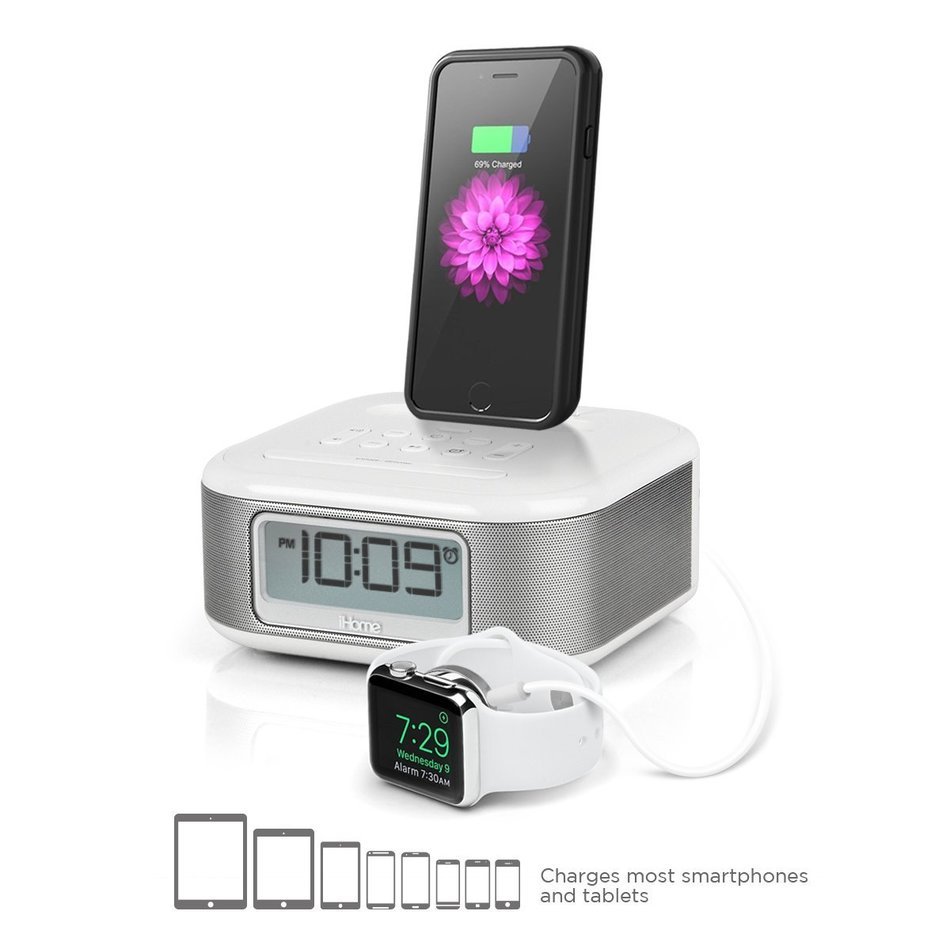 iHome iPL23 Stereo FM Clock Radio with Lightning Dock Charge/Play for iPhone 5/5S 6/6Plus 7/7Plus with USB Out...