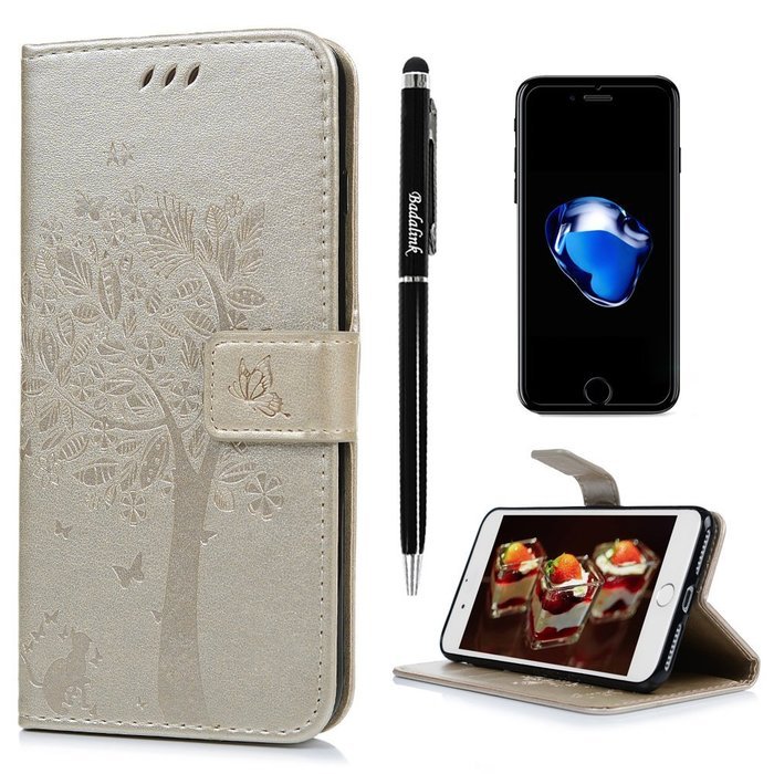 iPhone 7 Plus Case (5.5 inch) - Wallet Flip Folio Stand Case Embossed Flower Tree PU Leather Case Shockproof Soft... N62