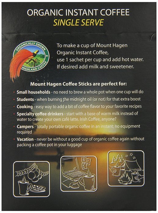 Mount Hagen Organic Instant Regular Coffee, 25 Count Single Serve packet Net wt 1.76 oz (50g) N8
