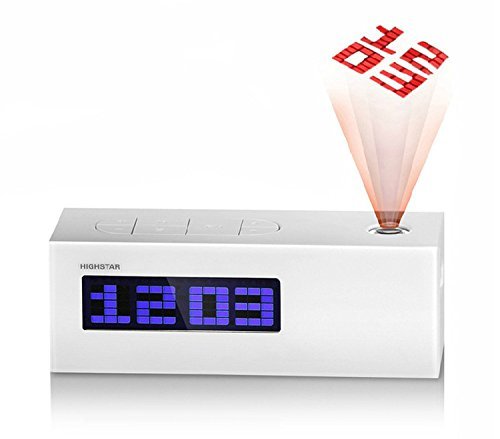 White Fashion Laser Projecting Alarm Clock FM Radio Time Date Temperature Projector,Digital Desk Calendar