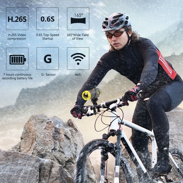 Sports Action Camera Warrior G1 H.265 Wi-Fi HD 1080P Camcorder With 3400mAh Lithium-ion Battery & 16GB Micro SD...
