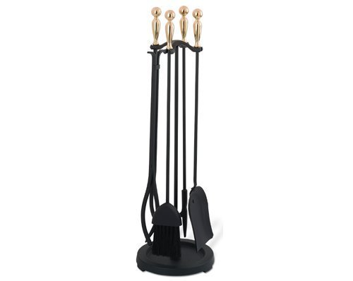 5 Pc Fireplace Toolset in Matte Black & Polished Brass Finish
