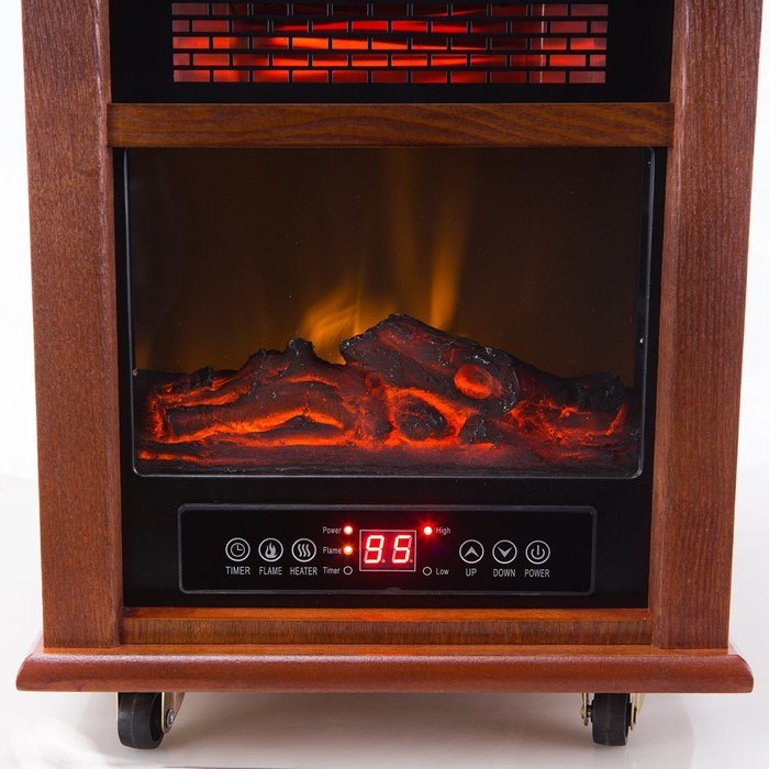 Della Portable Electric 4 Element Infrared Stove Fireplace Wood Freestanding with Wheel, 1500W N3