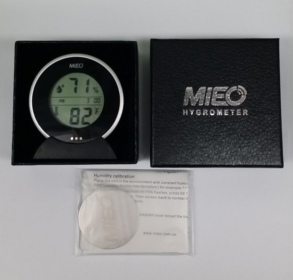 MIEO Round Digital Hygrometer Thermometer for Humidor HH654 with Clock N16
