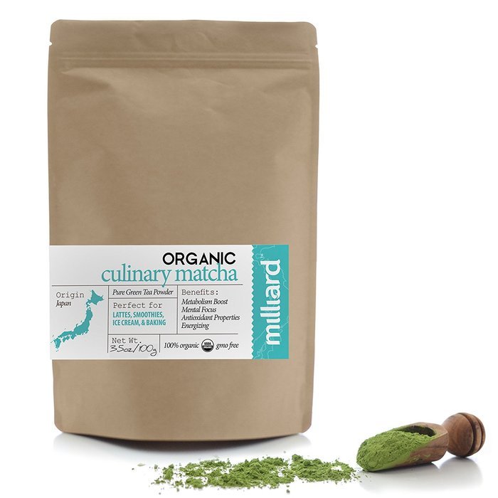Milliard Organic Matcha Green Tea Powder (100g/3.5oz) Culinary Grade, GMO Free Japanese Energy Booster N3