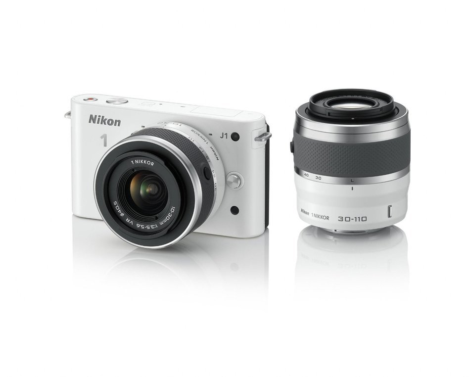 Nikon 1 J1 10.1 MP HD Digital Camera System with 10-30mm VR 1 NIKKOR Lens, 8 GB SD Card, and Case (White) N9