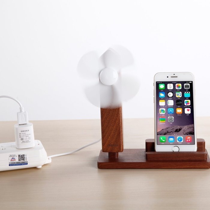 InaRock Wooden Desktop Cell Phone Holder Docking Stand and Mini USB Powered Table Desk Personal Fan with Fan Control... N9