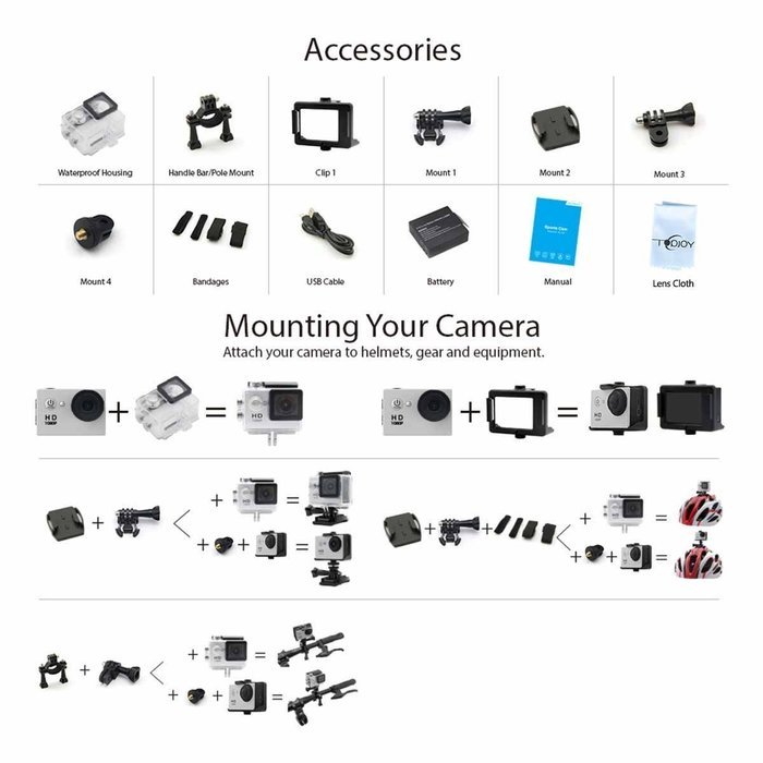 Topjoy 1080P Full HD 2.0 inch LCD Screen Waterproof Sports Action Camera Cam DV 12MP DVR Helmet Camera Sports... N2